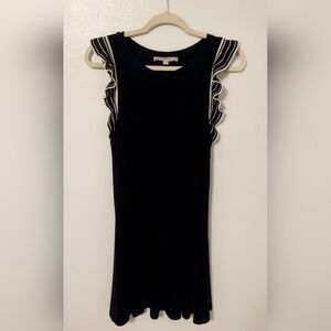 LOFT Black Swing Dress with White Ruffle Trim